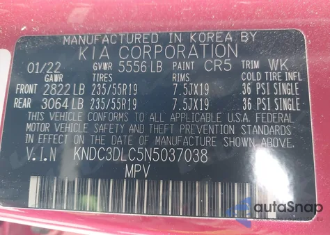 2022 Kia Ev6 Wind z USA, uszkodzony, nr VIN KNDC3DLC5N5037038